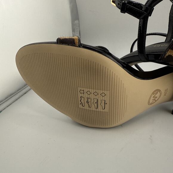 Michael Kors Womens Simone Open Toe Black Patent Animal Print Size 10M NWB - Picture 12 of 16